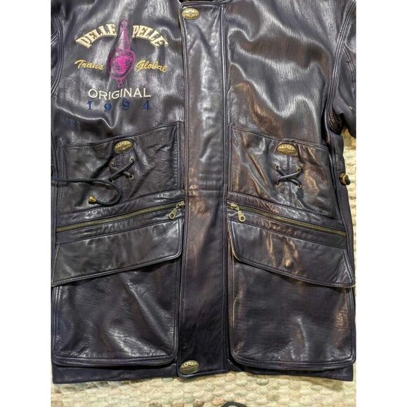 Vintage Marc Buchanan Pelle Pelle Mens Size 40 Global 1994 Navy Leather Trench - Picture 4 of 15